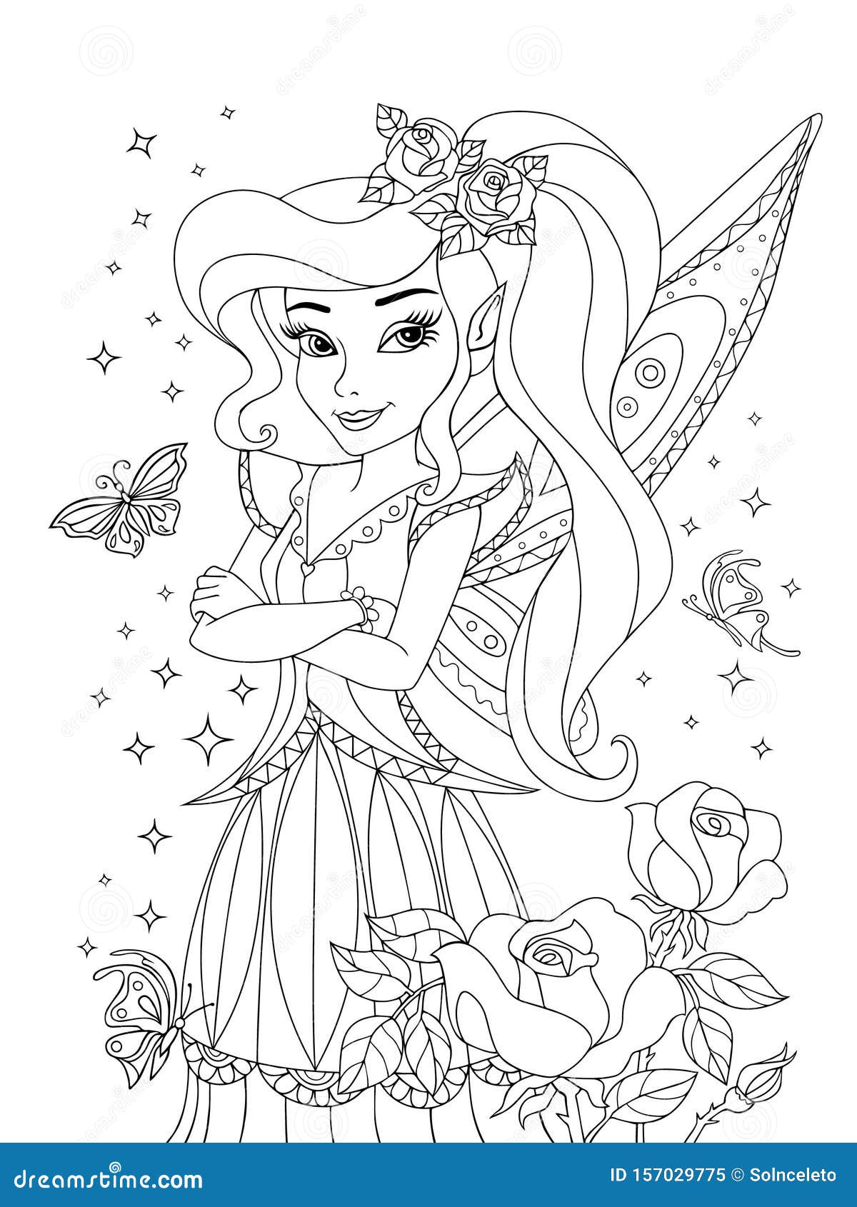  of cute girl. fashionable princes fairy with wings.